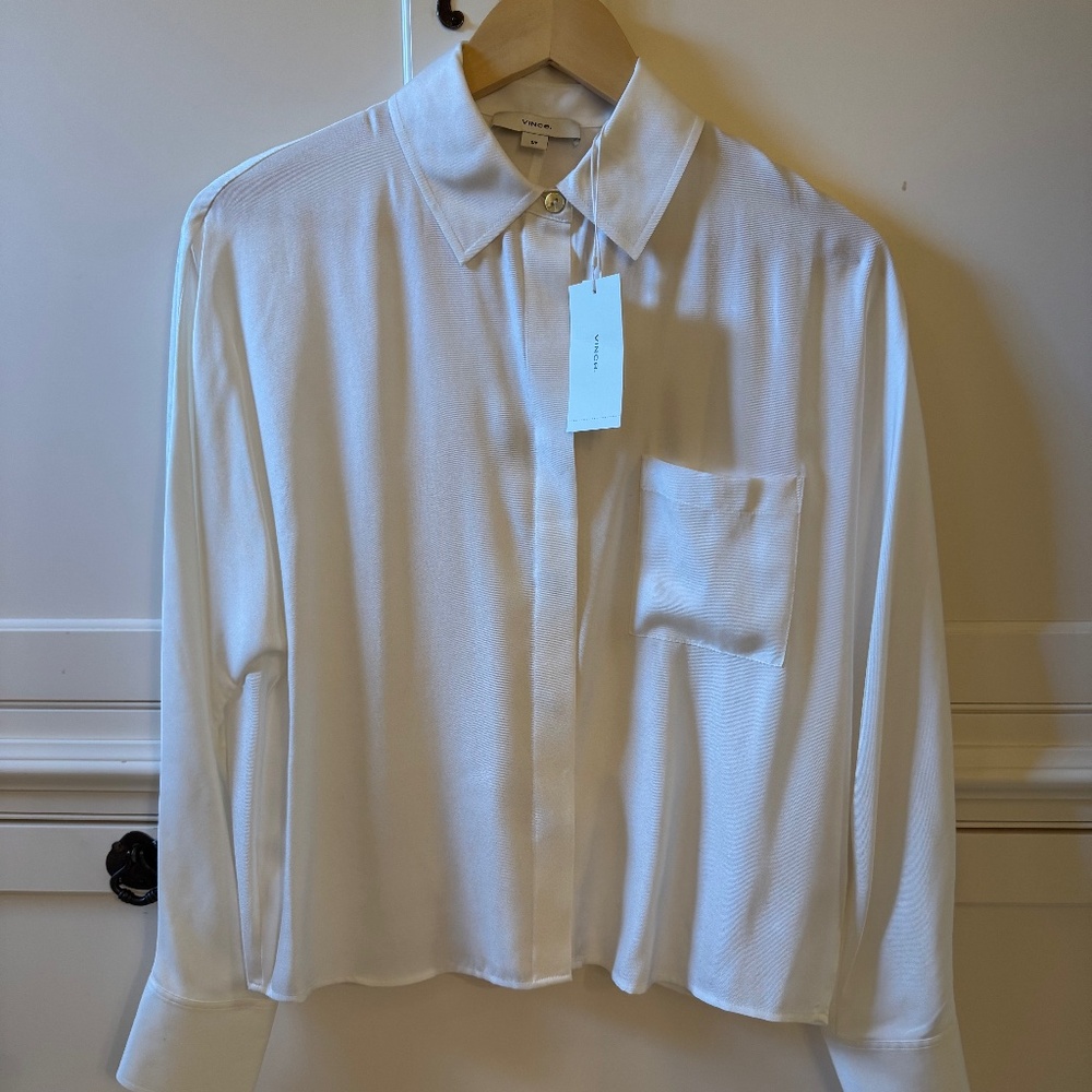 Vince V965212905 Button Up Silk Blouse Long Sleeve Off-White Size Small NWT